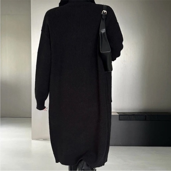 #7 GORGEOUS Long Below Knee Button Black Cardigan Sweater - Picture 2 of 8